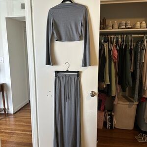 Gray Long Sleeve Crop Top and Maxi Skirt Set